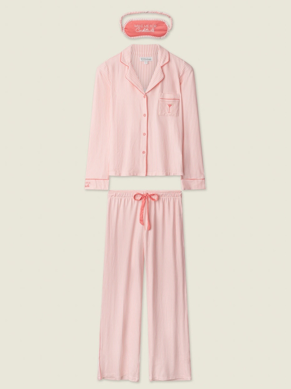 PJ Salvage Peach & White Striped Pajama Set Button-Front Top Drawstring Pants Sm